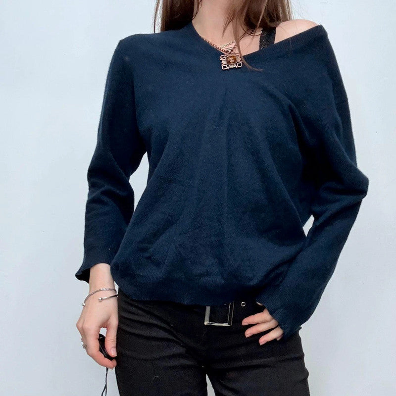 navy wool knitted slouchy jumper