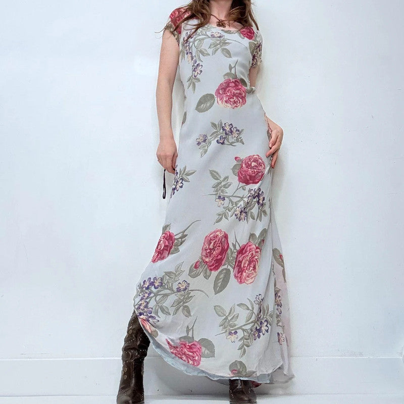 Floral bias-cut ruffle floral maxi dress