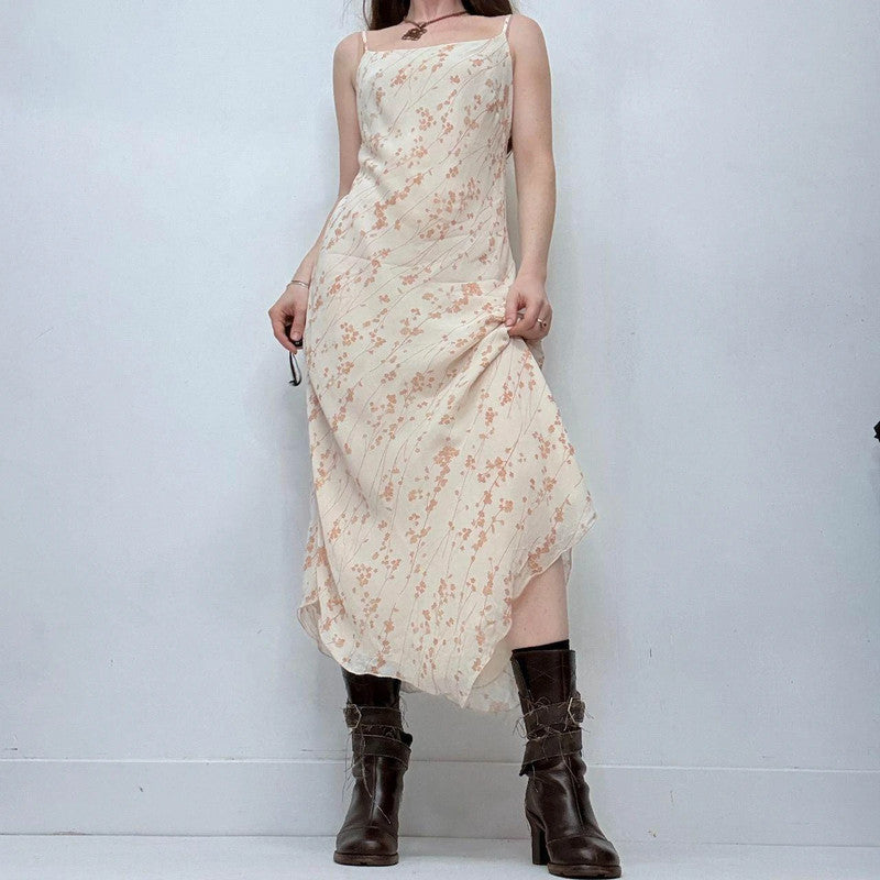 cream floral handkerchief bias cut maxi dress