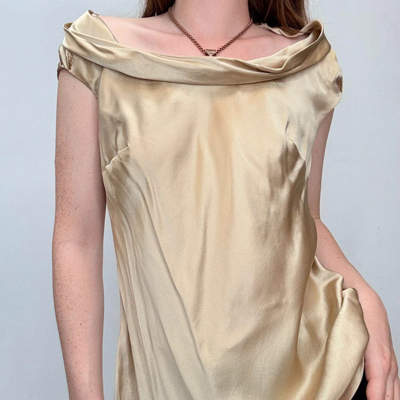 gold silk bias cut flutter vest top