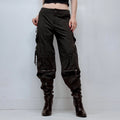 gathered pleated brown low rise grunge utility trousers