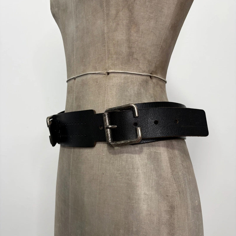 thick black leather buckle belt