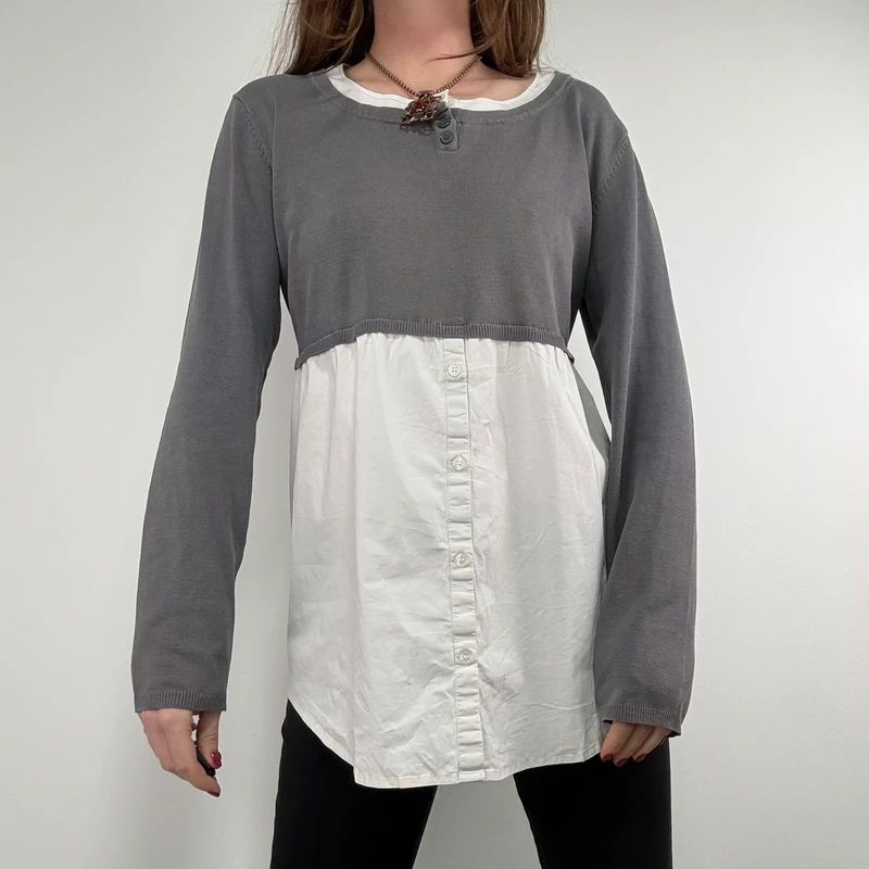 flared white shirt layered long sleeve top