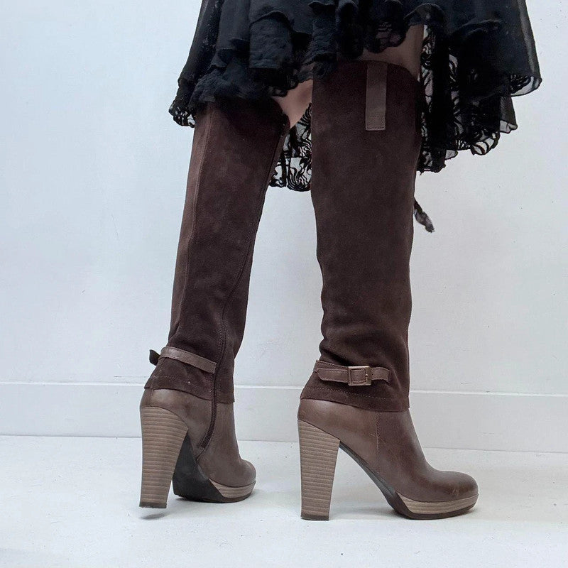 brown leather knee high boots