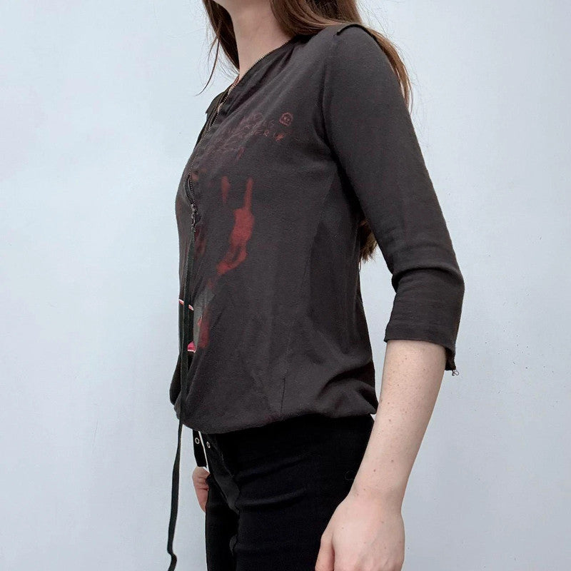asymmetric zip print grunge t-shirt