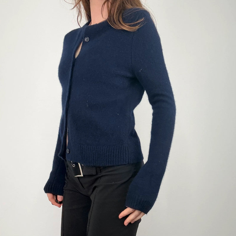 navy blue wool knitted cardigan