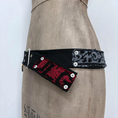 black grunge patchwork belt