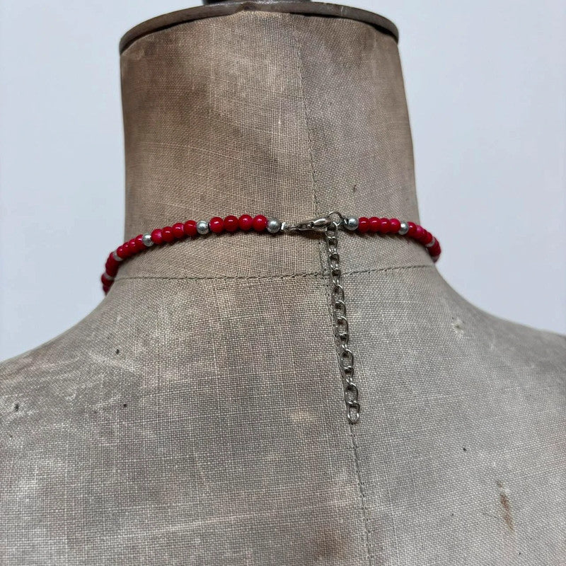 red silver boho necklace