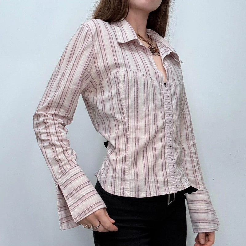 pink hook and eye pinstripe shirt