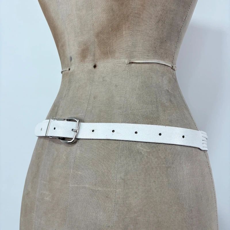 chunky metal boho white leather belt