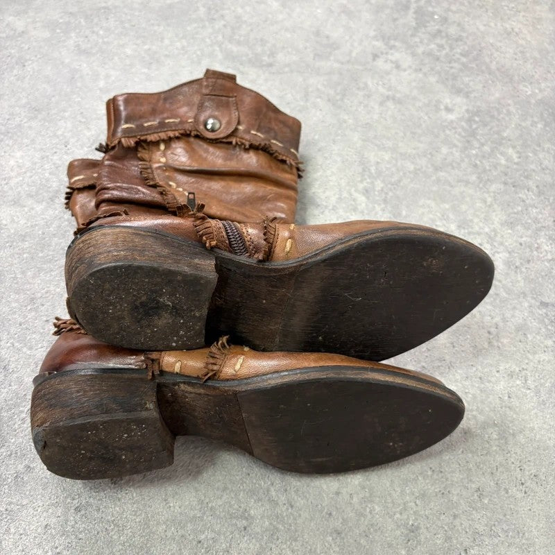 Brown leather slouchy western boots