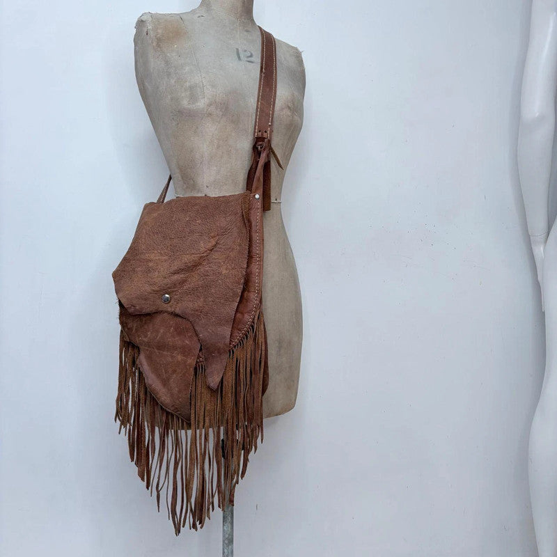 tan leather tassel boho bag
