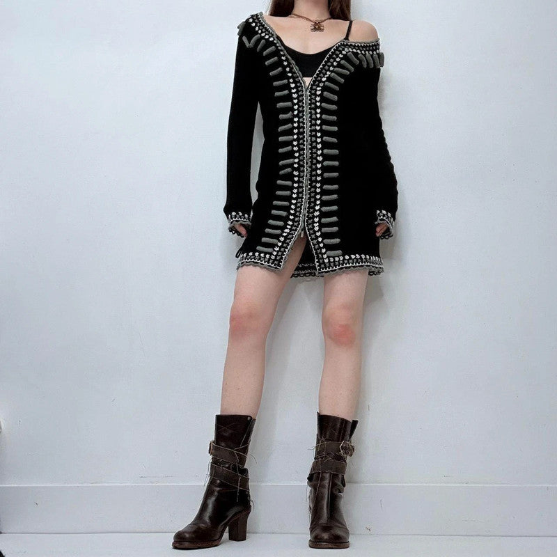 boho knitted military mini dress