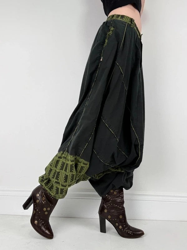 black cotton batwing puff harem trousers