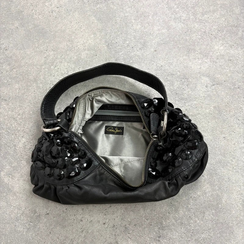 Leather gem studded mini handbag pouch hobo