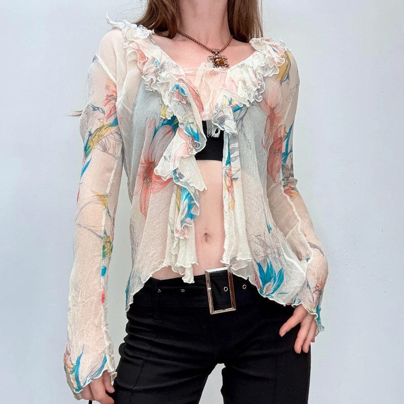 sheer crinkle silk flutter shirt
