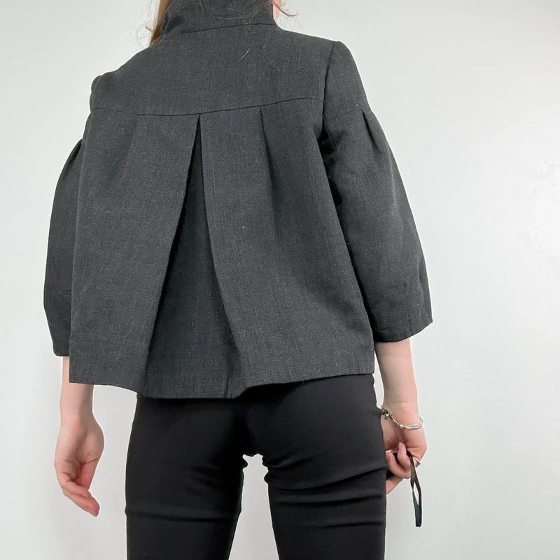 Grey structured boxy high neck jacket