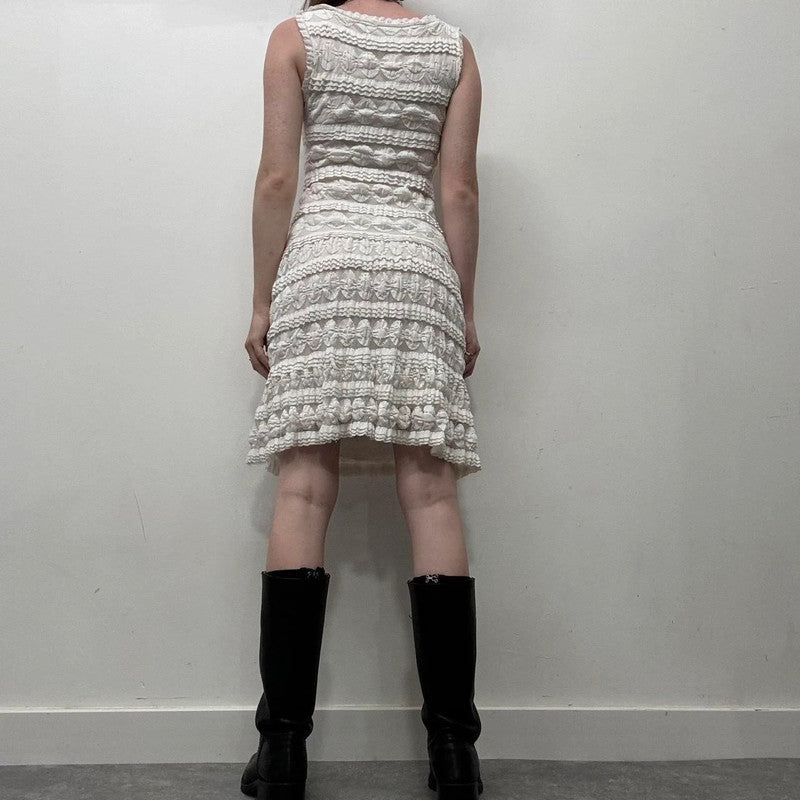 white lace flared coquette dress