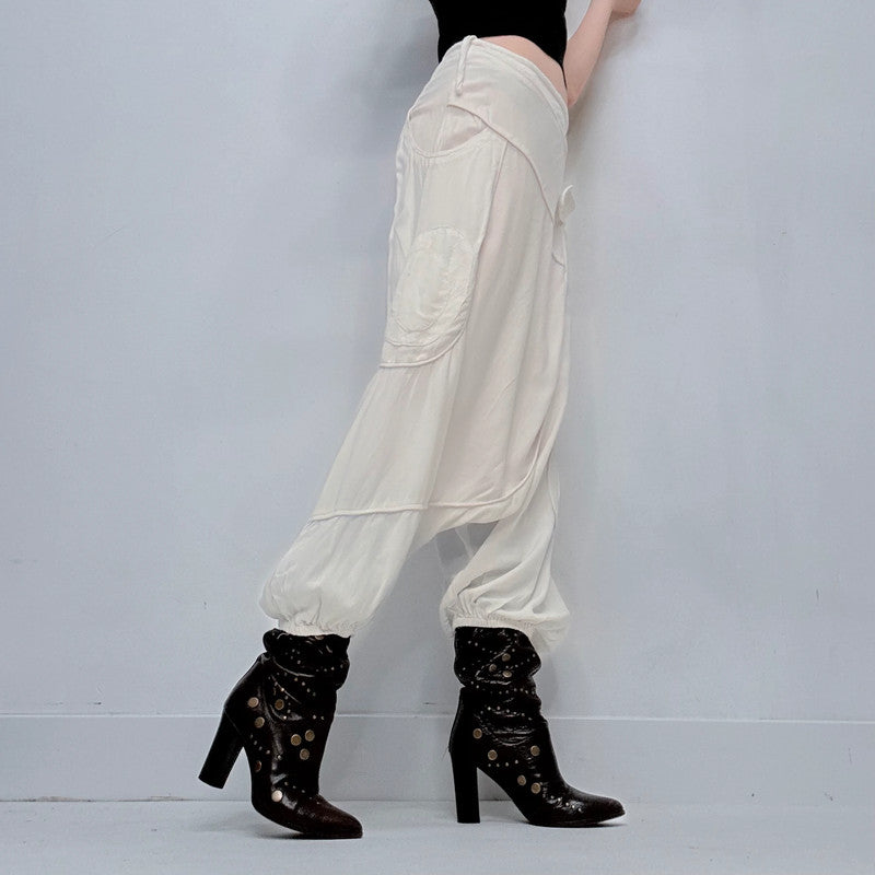white batwing slouchy trousers