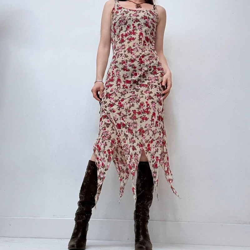 sheer floral handkerchief maxi dress