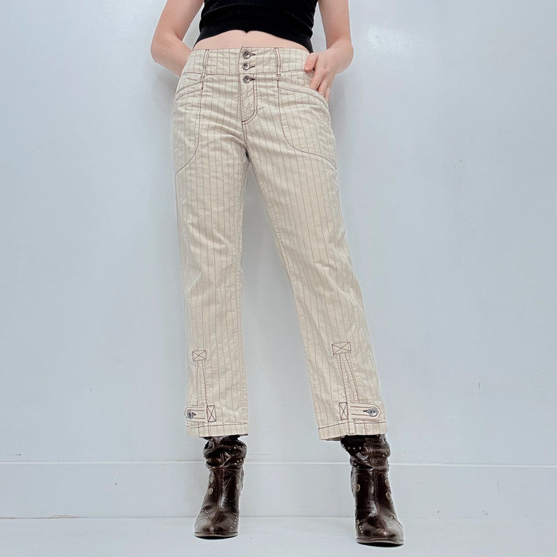 cream pinstripe trousers