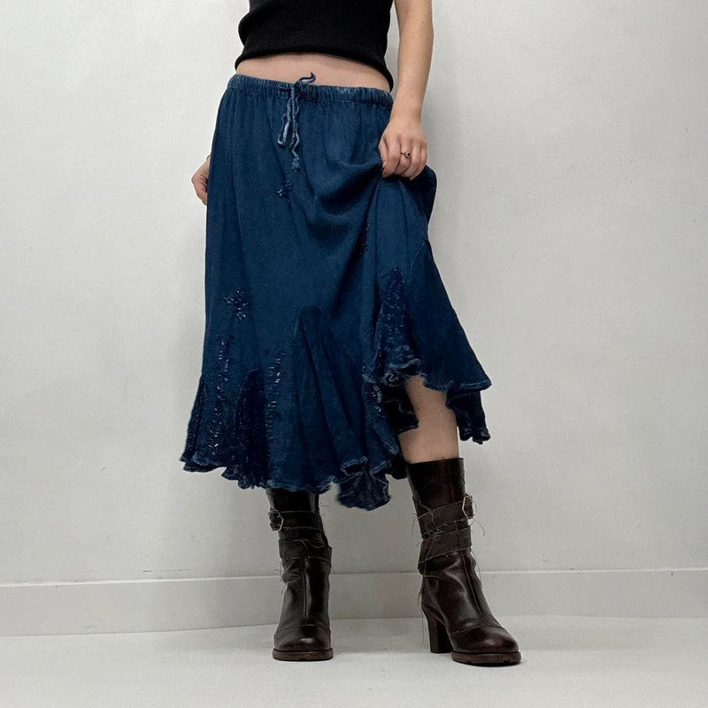 blue boho hippy midi skirt