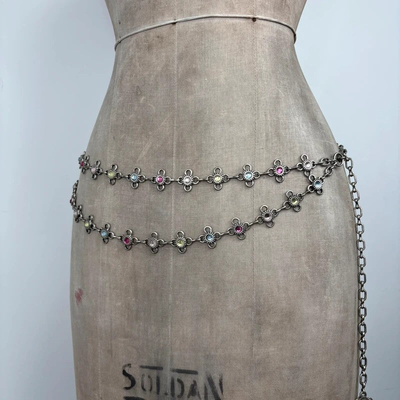 silver waist chain gem embellished chain belt