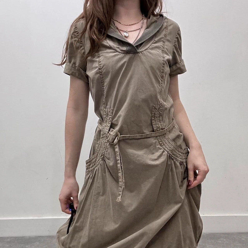 khaki cargo shirt dress