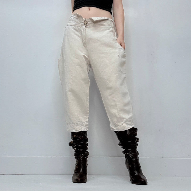 Cop Copine cream linen archival style belted capri pants