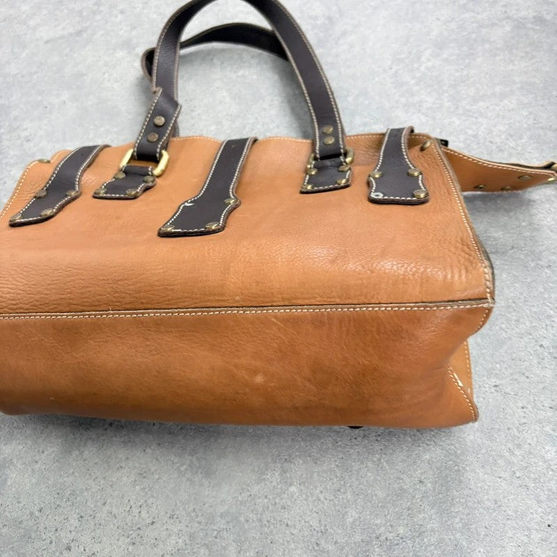 Tan leather Y2K buckle city handbag
