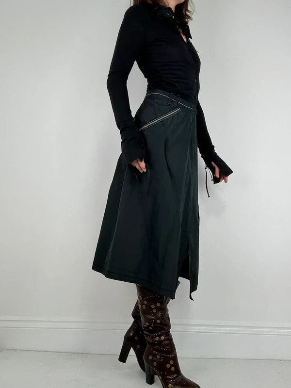 black structured grunge long sleeve dress