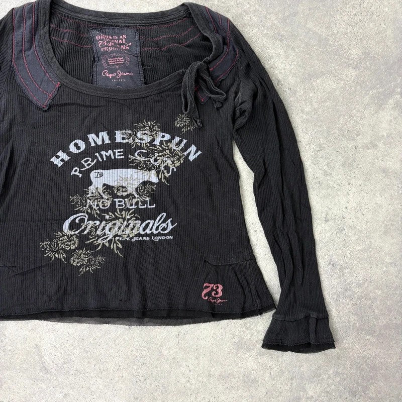 black long sleeve slouchy graphic t-shirt