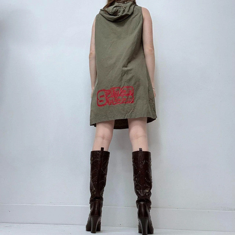 khaki cargo utility mini dress