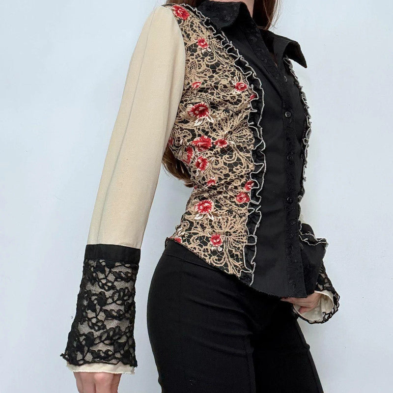 lace western flared fitted shirt