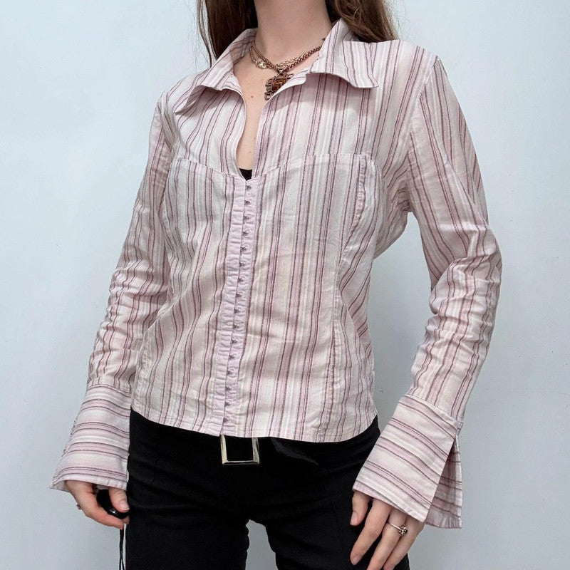 pink hook and eye pinstripe shirt