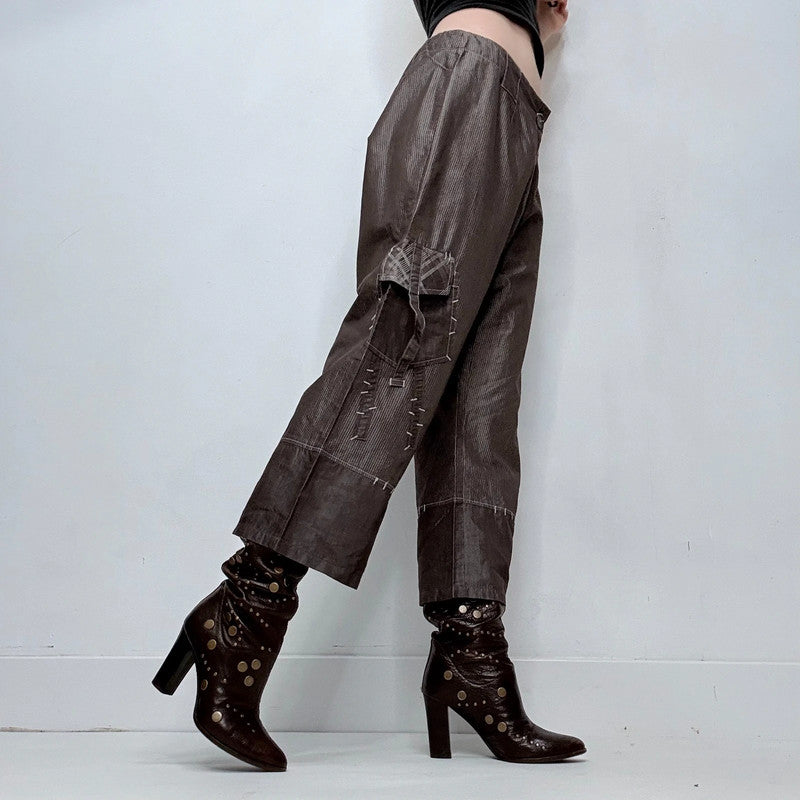 pinstripe brown low rise trousers