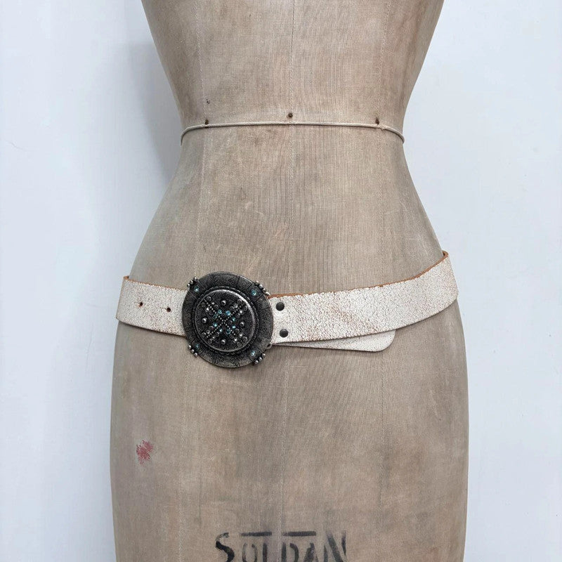 white distressed leather boho belt