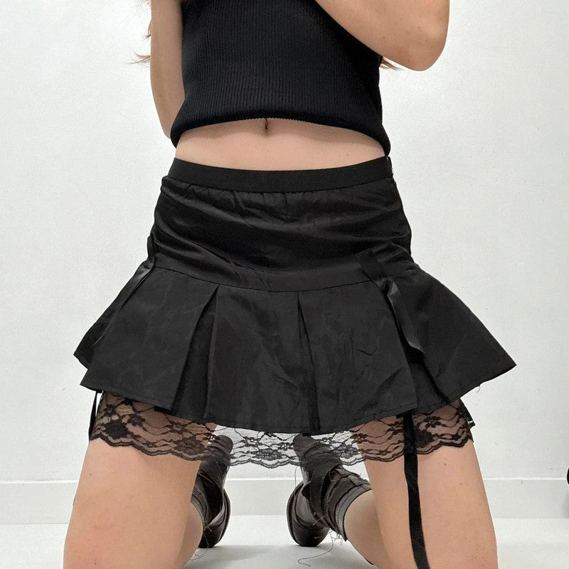 black lace flared mini skirt
