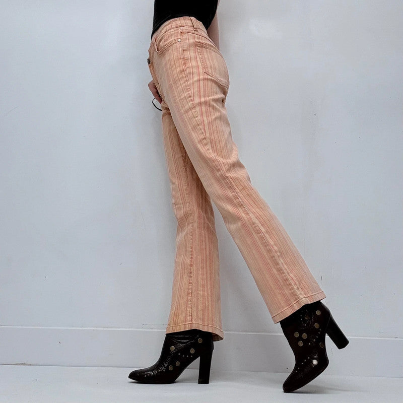 distressed 70s style pinstripe bootcut jeans