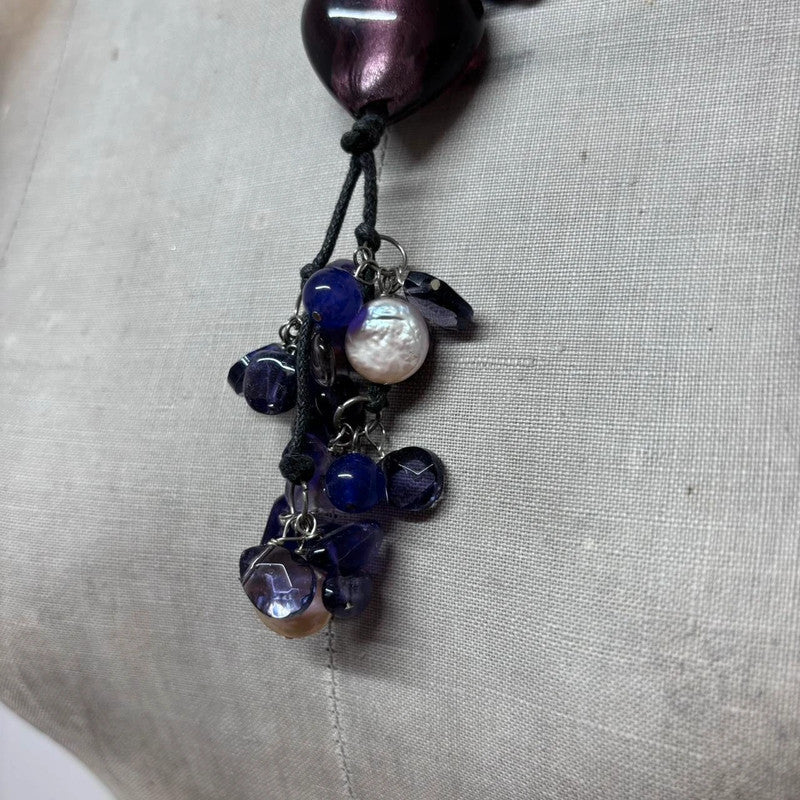 layered amethyst pearl charm necklace