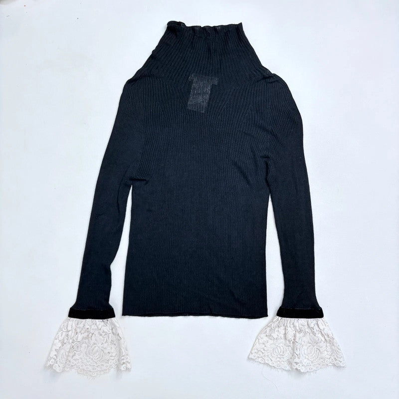 black ribbed slouchy gothic lace shirt