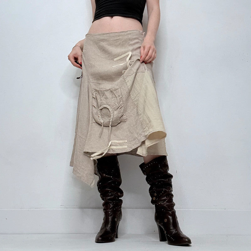 beige linen asymmetric panelled skirt