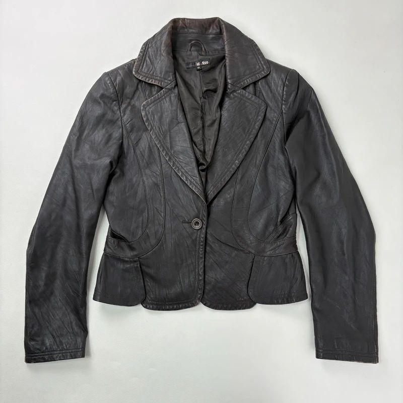 cropped dark brown leather jacket