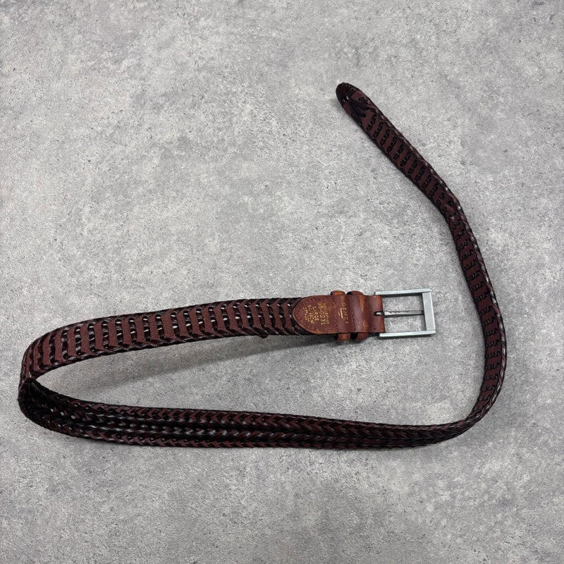 brown woven leather belt