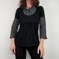 black pinstripe layered flared shirt