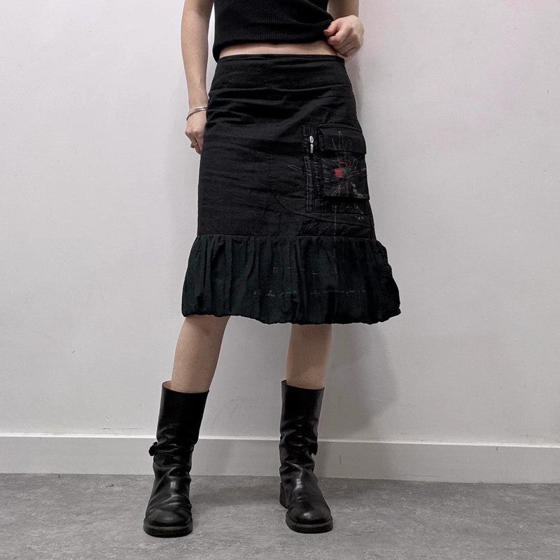 black cargo puffy grunge skirt