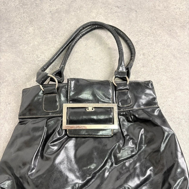 Faux leather patent black Y2K buckle bag