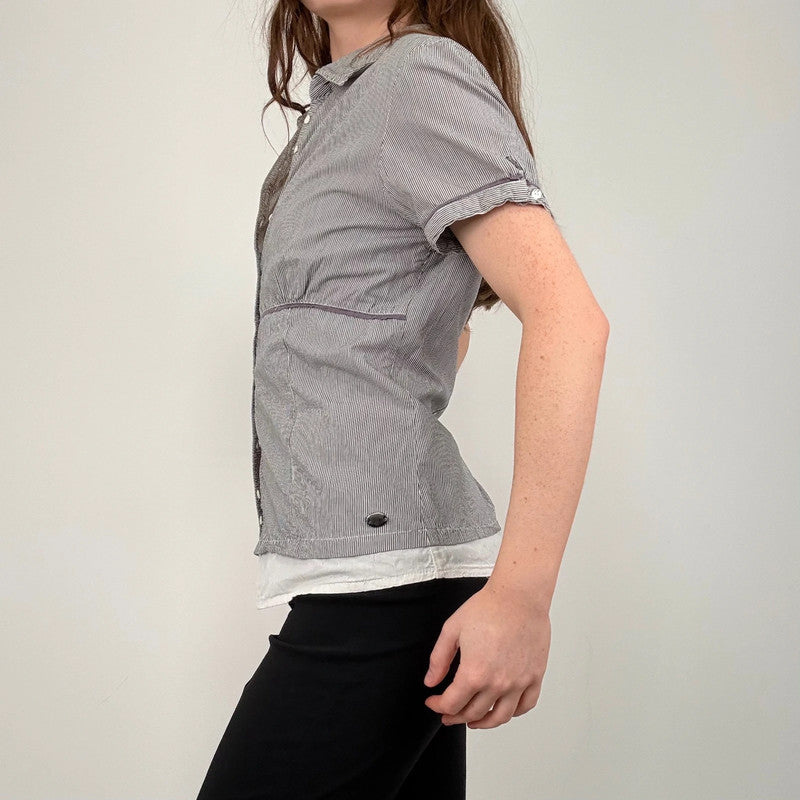 layered pinstripe short sleeve shirt