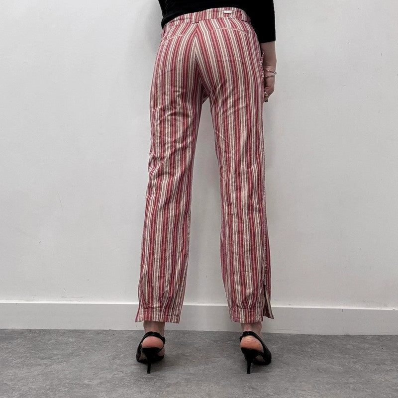 pinstripe lowrise zip flare cuff pants