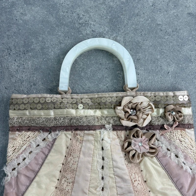 Lace boho pastel pink embroidered mini clutch bag